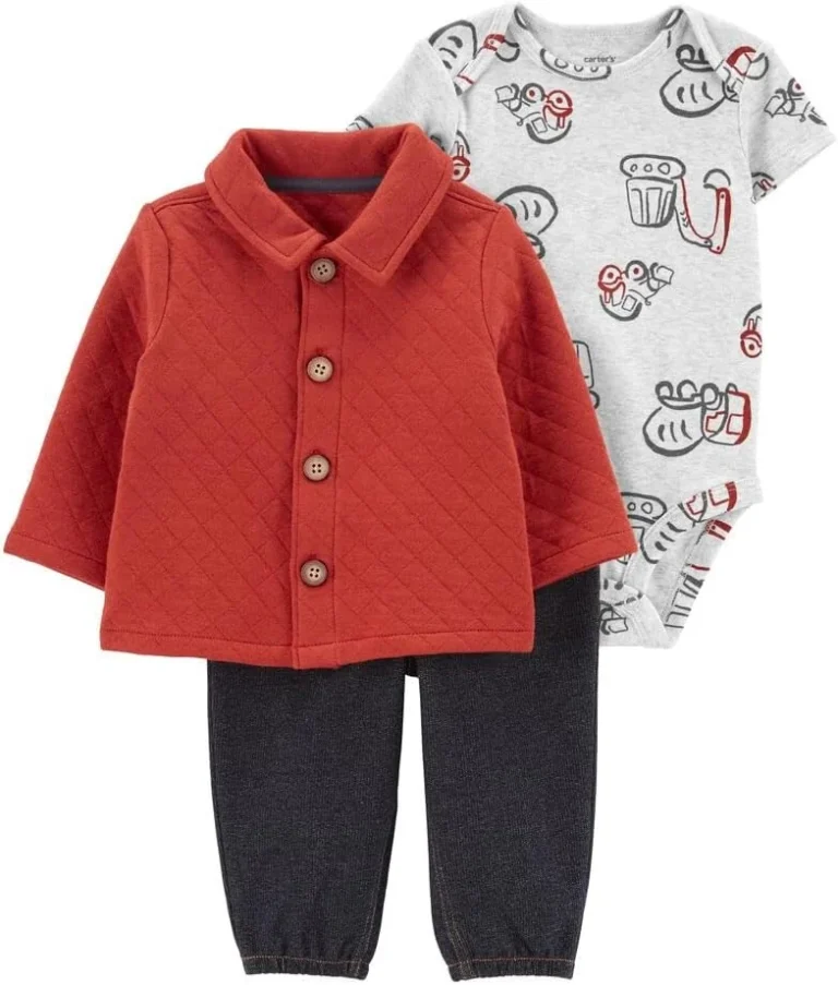 Carter's Baby Boys' Cardigan Set, Quilted Red/Construction/Multi, 3 Months