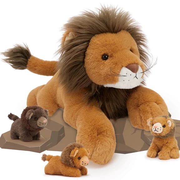 MaoGoLan 4-Piece Lion Plush Set, 19.7 in Mommy Lion with 3 Babies