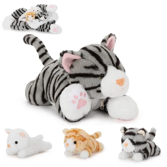 Tezituor 4-Piece Cat Plush Set, 16.5 in Giant Cat with 3 Babies