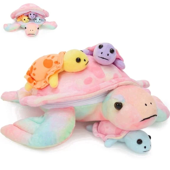 MaoGoLan Sea Turtle Mommy Plush with 3 Baby Turtles, 14 in