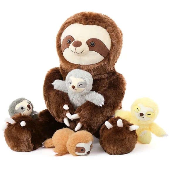 MorisMos 24 in Sloth Mommy Plush with 4 Baby Plush Toys