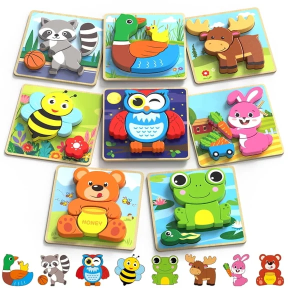LotFancy Wooden Animal Puzzles, 8 Pack