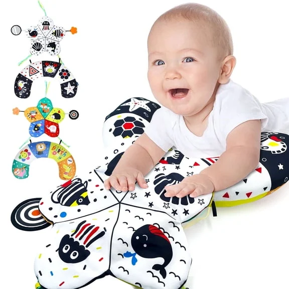 Baby Tummy Time Pillow, Crinkle Mat & Teether Set