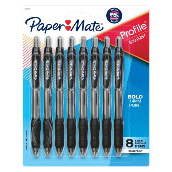 Paper Mate Profile Retractable Ballpoint Pens, Black, 8 Count