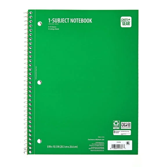 Pen+Gear College Ruled 1-Subject Notebook, 70 Sheets