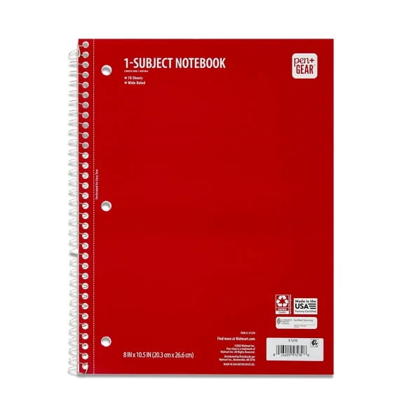 Pen+Gear Wide Ruled 1-Subject Notebook, 70 Pages