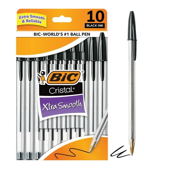 BIC Cristal Xtra Smooth Black Ballpoint Pens, 10 Count